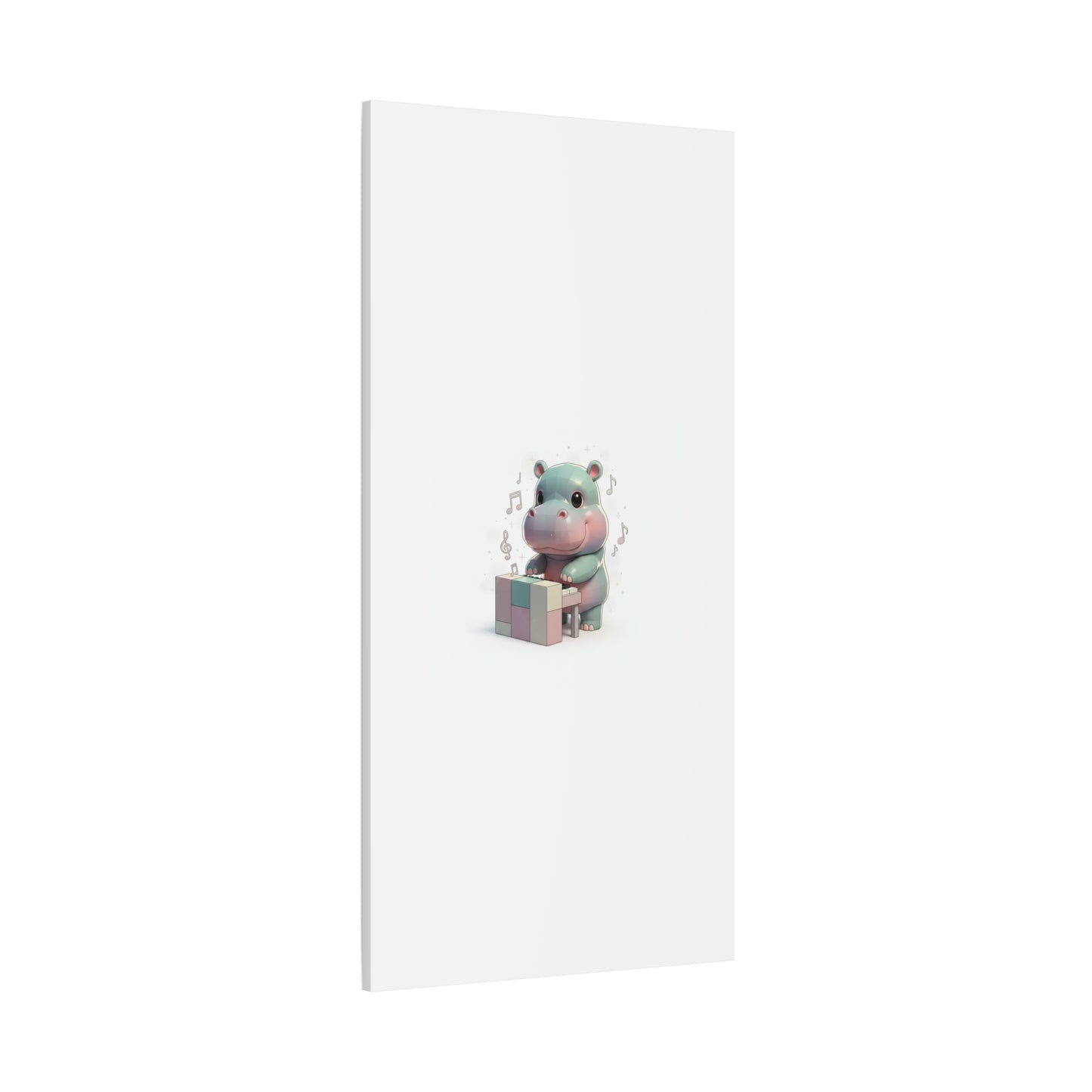 Cute Hippo Playing Piano Matte Canvas Print — Nursery Wall Art