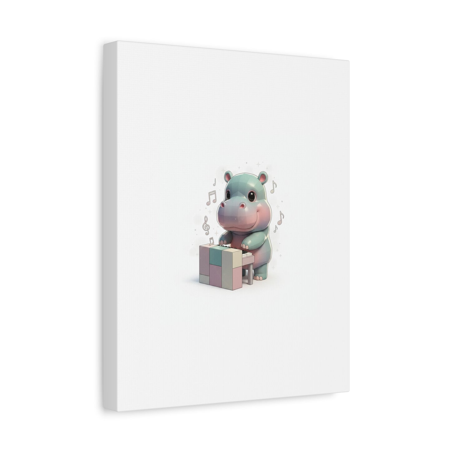 Cute Hippo Playing Piano Matte Canvas Print — Nursery Wall Art