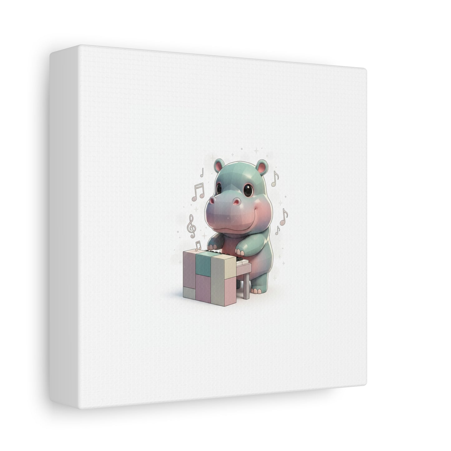 Cute Hippo Playing Piano Matte Canvas Print — Nursery Wall Art
