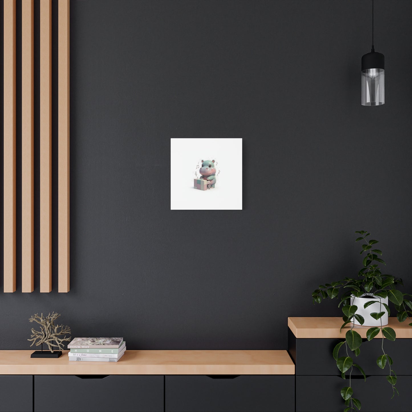 Cute Hippo Playing Piano Matte Canvas Print — Nursery Wall Art