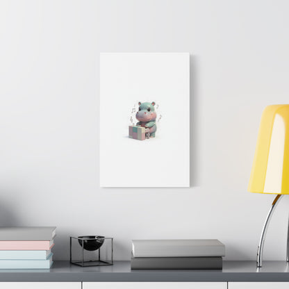 Cute Hippo Playing Piano Matte Canvas Print — Nursery Wall Art