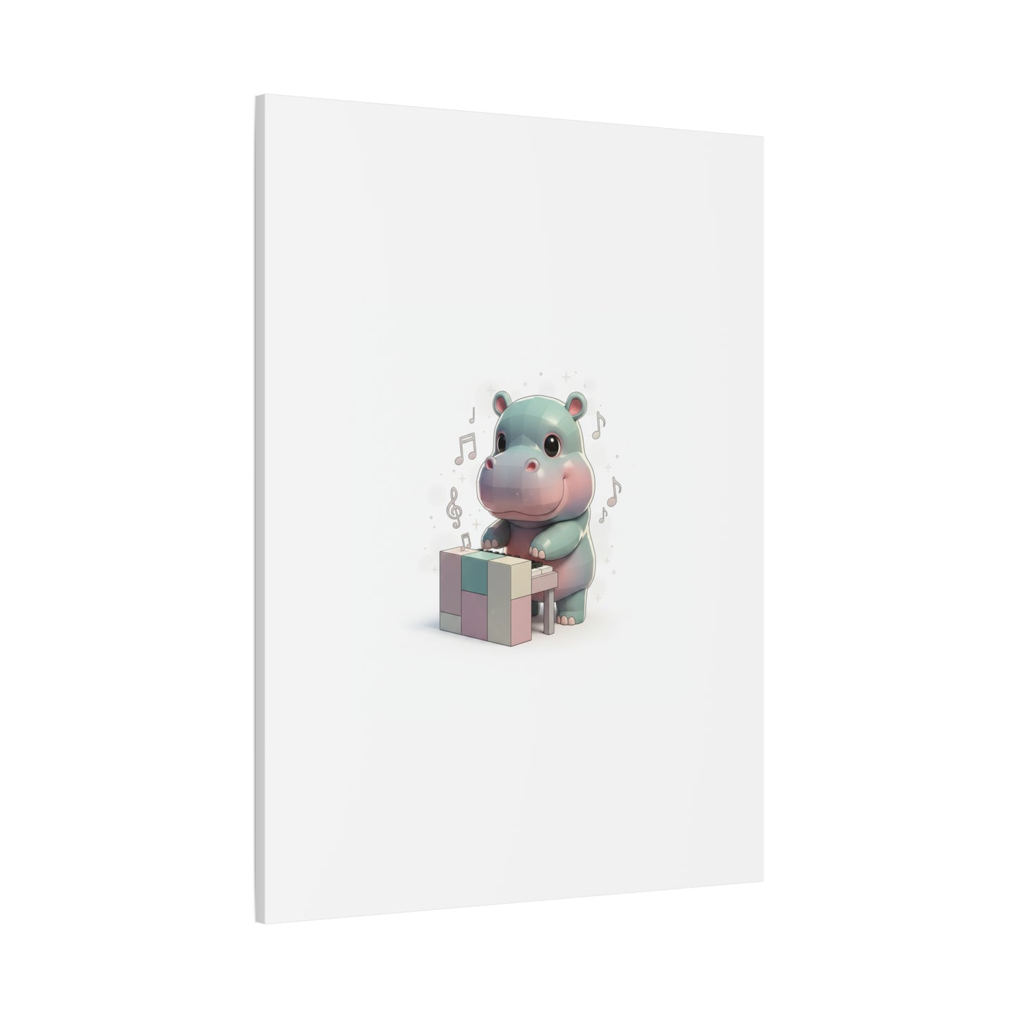 Cute Hippo Playing Piano Matte Canvas Print — Nursery Wall Art