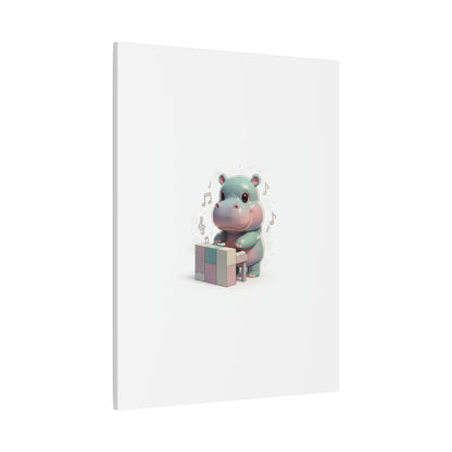 Cute Hippo Playing Piano Matte Canvas Print — Nursery Wall Art