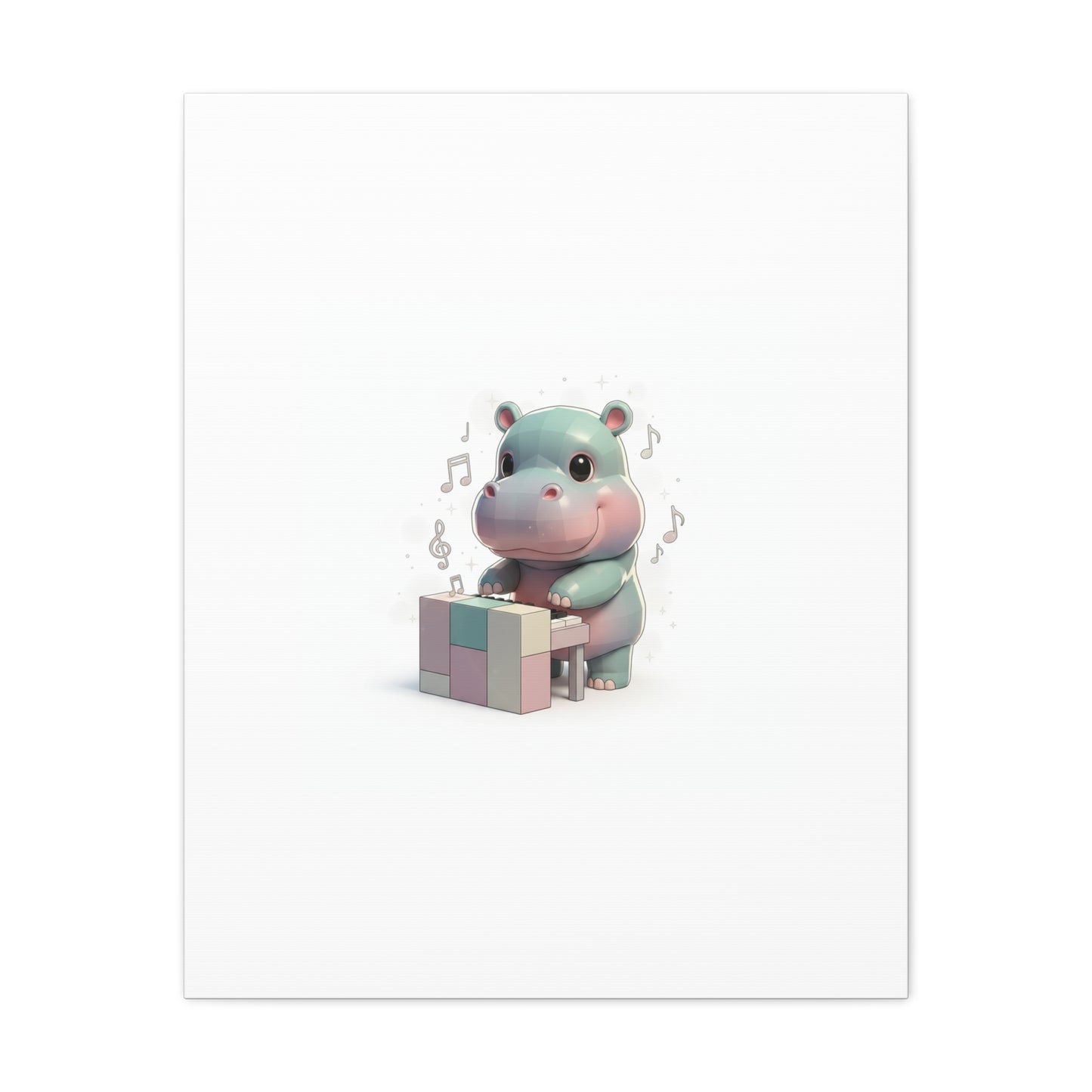Cute Hippo Playing Piano Matte Canvas Print — Nursery Wall Art