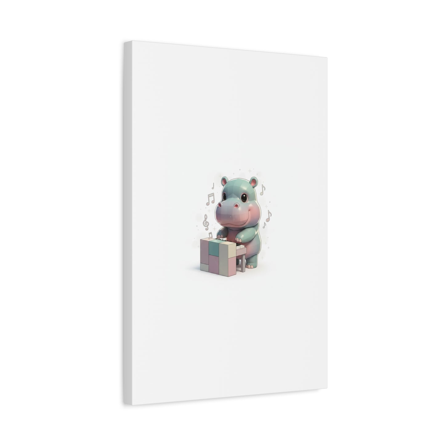 Cute Hippo Playing Piano Matte Canvas Print — Nursery Wall Art