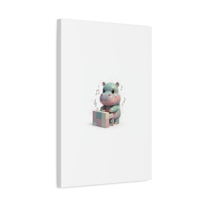 Cute Hippo Playing Piano Matte Canvas Print — Nursery Wall Art