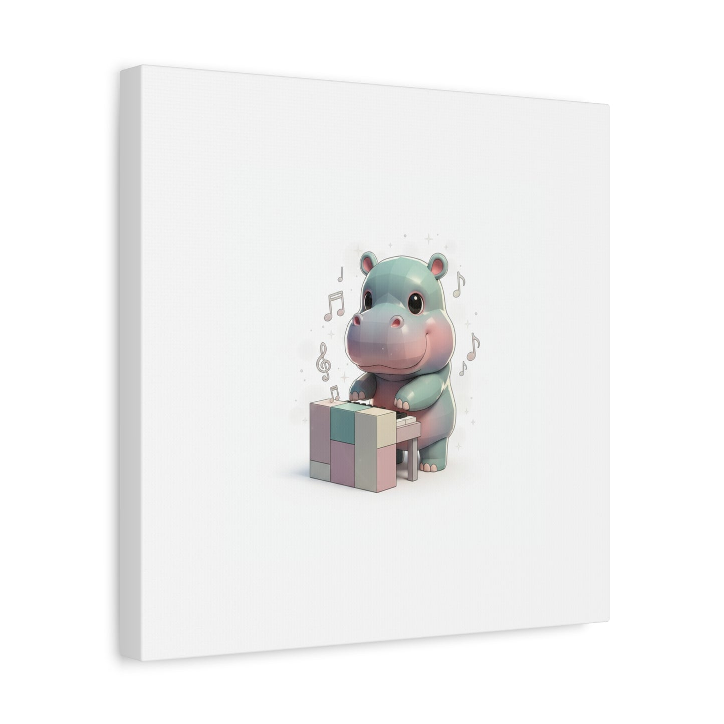 Cute Hippo Playing Piano Matte Canvas Print — Nursery Wall Art