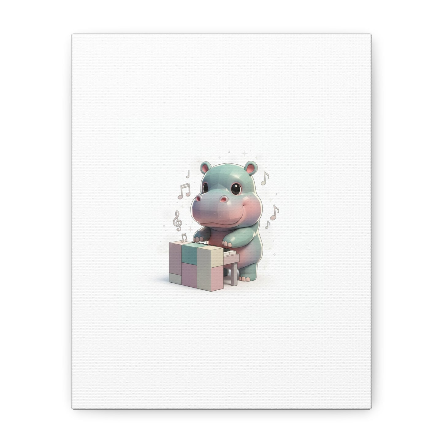 Cute Hippo Playing Piano Matte Canvas Print — Nursery Wall Art