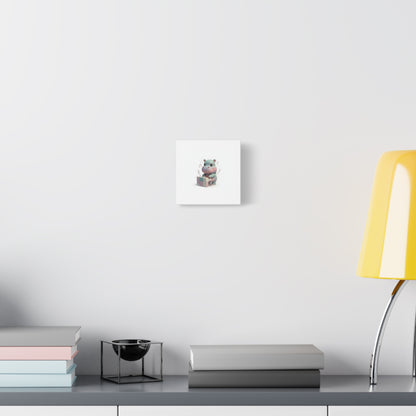 Cute Hippo Playing Piano Matte Canvas Print — Nursery Wall Art