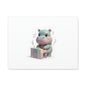 Cute Hippo Playing Piano Matte Canvas Print — Nursery Wall Art