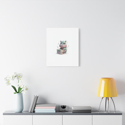 Cute Hippo Playing Piano Matte Canvas Print — Nursery Wall Art