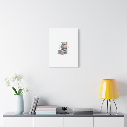 Cute Hippo Playing Piano Matte Canvas Print — Nursery Wall Art