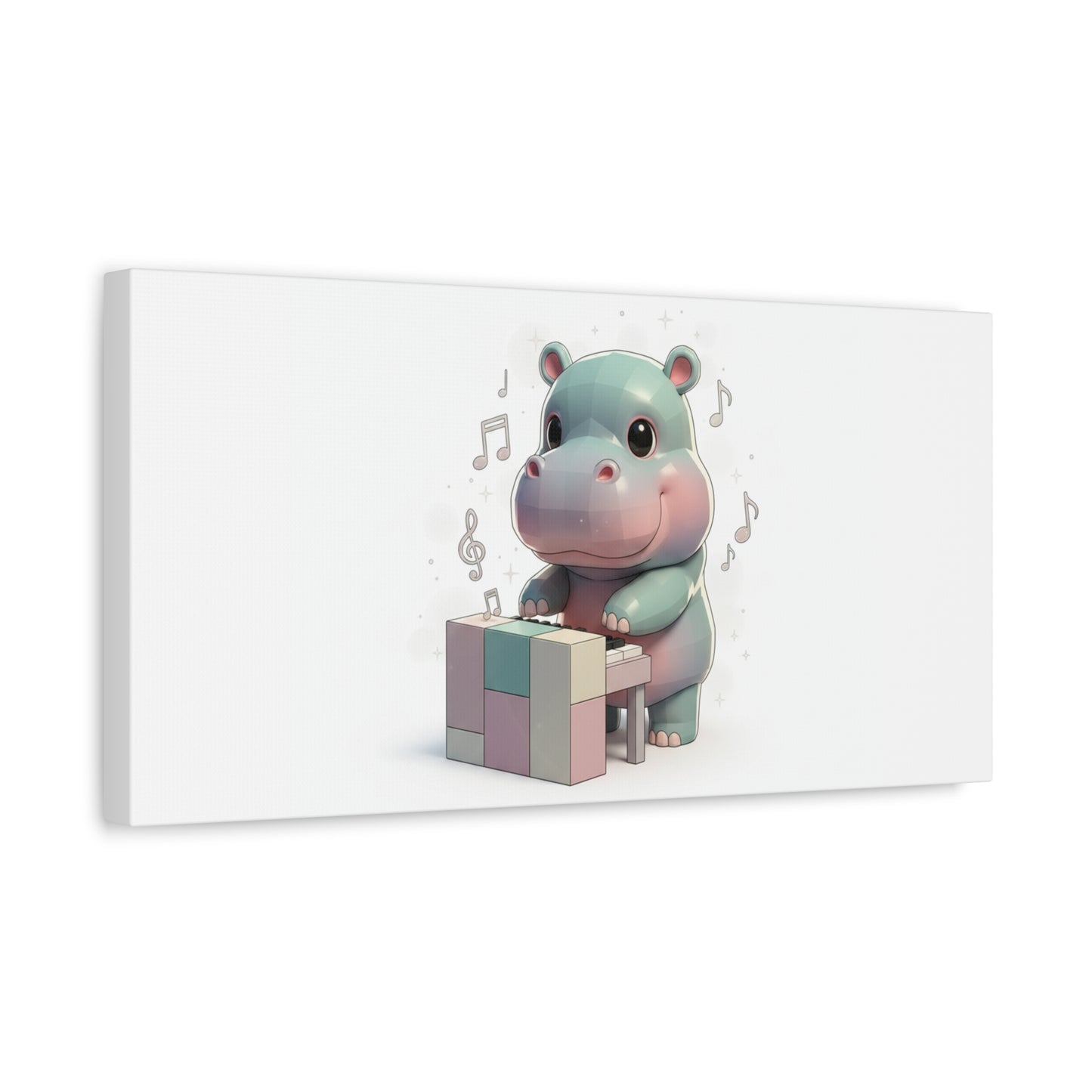 Cute Hippo Playing Piano Matte Canvas Print — Nursery Wall Art