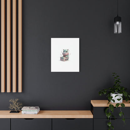 Cute Hippo Playing Piano Matte Canvas Print — Nursery Wall Art