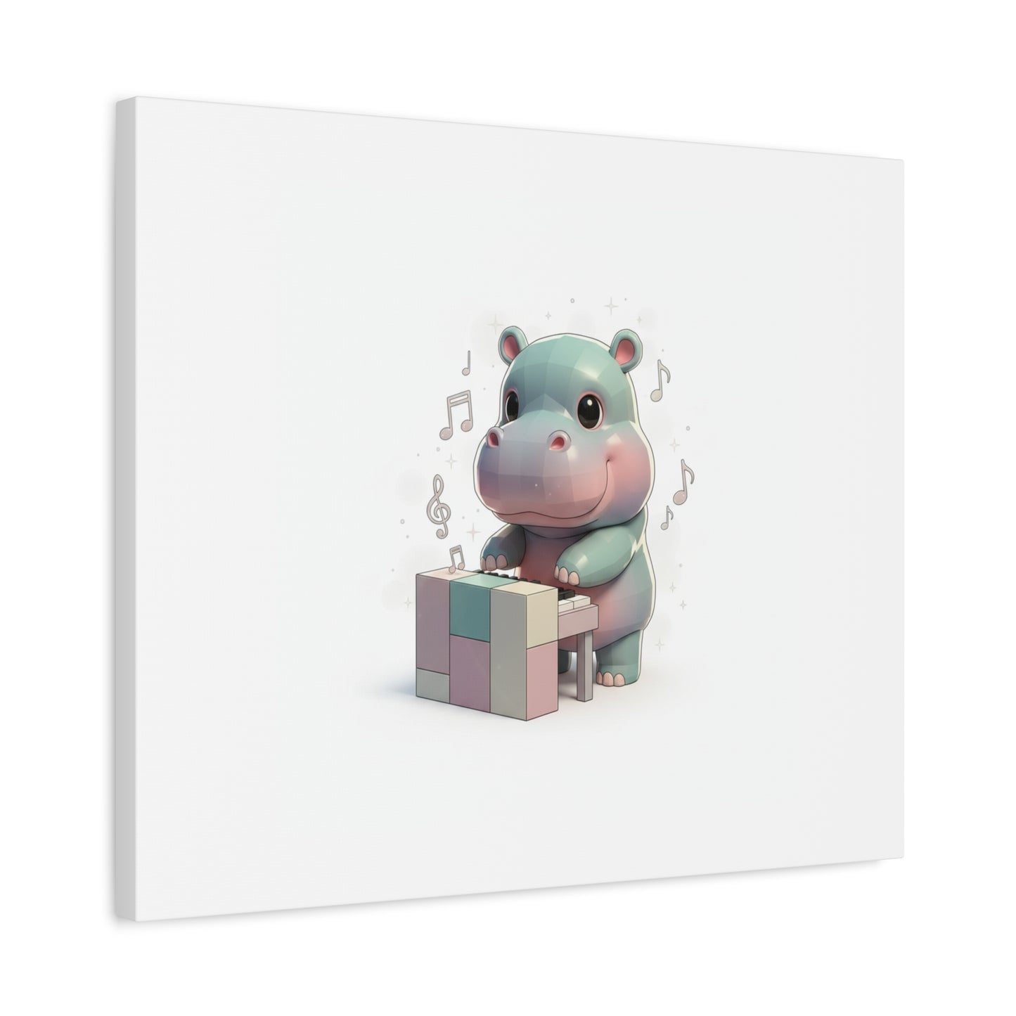Cute Hippo Playing Piano Matte Canvas Print — Nursery Wall Art