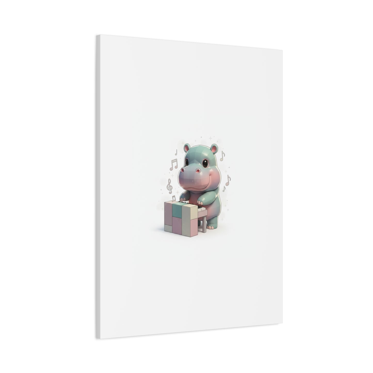 Cute Hippo Playing Piano Matte Canvas Print — Nursery Wall Art