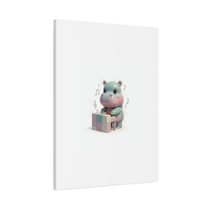 Cute Hippo Playing Piano Matte Canvas Print — Nursery Wall Art